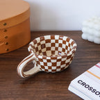 1Pc 220ml Checkerboard Ceramic Mug, Pink Striped High-Value Niche Ceramic Coffee Cup, Suitable for Breakfast Latte, Daily Household Drinking Cup, Party Decoration Cup, Afternoon Tea Coffee, Gift Giving