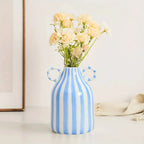 Nordic Style Art Vase Ornament Double Ear Striped Ceramic Vase Hydroponic Flower Cutting Bottle Home Decoration Flowerpot