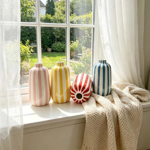1PC Striped Glazed Ceramic Bud Vase Colorful Small Flower Vase for Dried Grass Cute Ornaments Gift for Nordic Home Desktop Decor