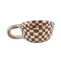 1Pc 220ml Checkerboard Ceramic Mug, Pink Striped High-Value Niche Ceramic Coffee Cup, Suitable for Breakfast Latte, Daily Household Drinking Cup, Party Decoration Cup, Afternoon Tea Coffee, Gift Giving
