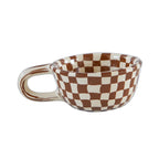1Pc 220ml Checkerboard Ceramic Mug, Pink Striped High-Value Niche Ceramic Coffee Cup, Suitable for Breakfast Latte, Daily Household Drinking Cup, Party Decoration Cup, Afternoon Tea Coffee, Gift Giving