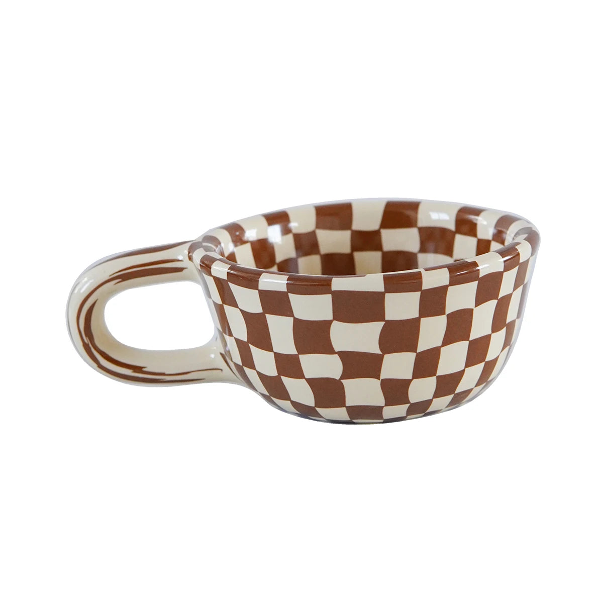 1Pc 220ml Checkerboard Ceramic Mug, Pink Striped High-Value Niche Ceramic Coffee Cup, Suitable for Breakfast Latte, Daily Household Drinking Cup, Party Decoration Cup, Afternoon Tea Coffee, Gift Giving