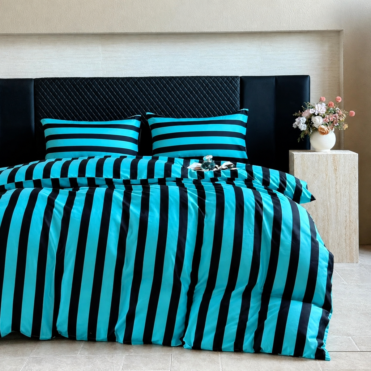 Kit Capa de Edredom azul e preto