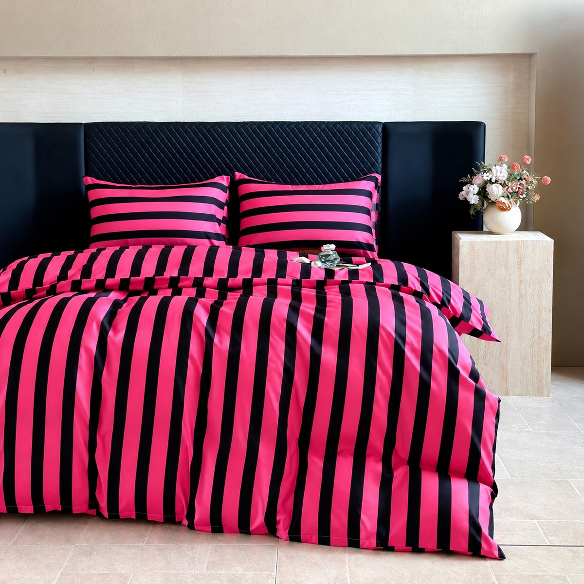 Kit Capa de Edredom rosa pink e preto
