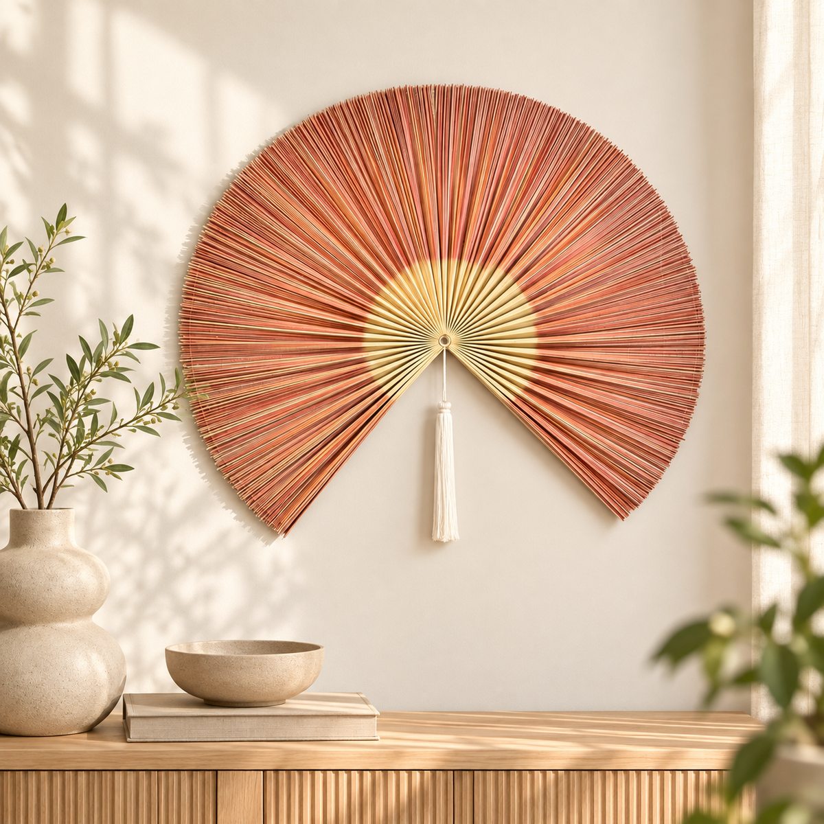 Leque Decorativo de Bambu em ambiente elegante