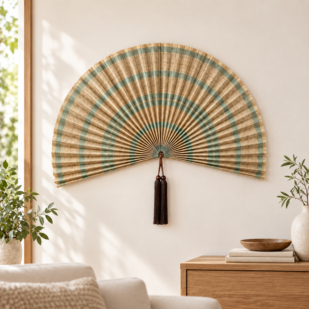 Leque Oriental com Tassel em ambiente elegante