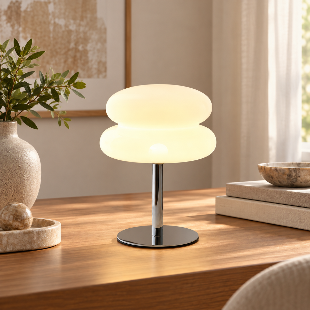 Luminária Cogumelo USB em ambiente elegante
