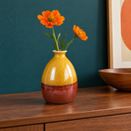 Vaso Esmaltado amarelo e terracota com flores