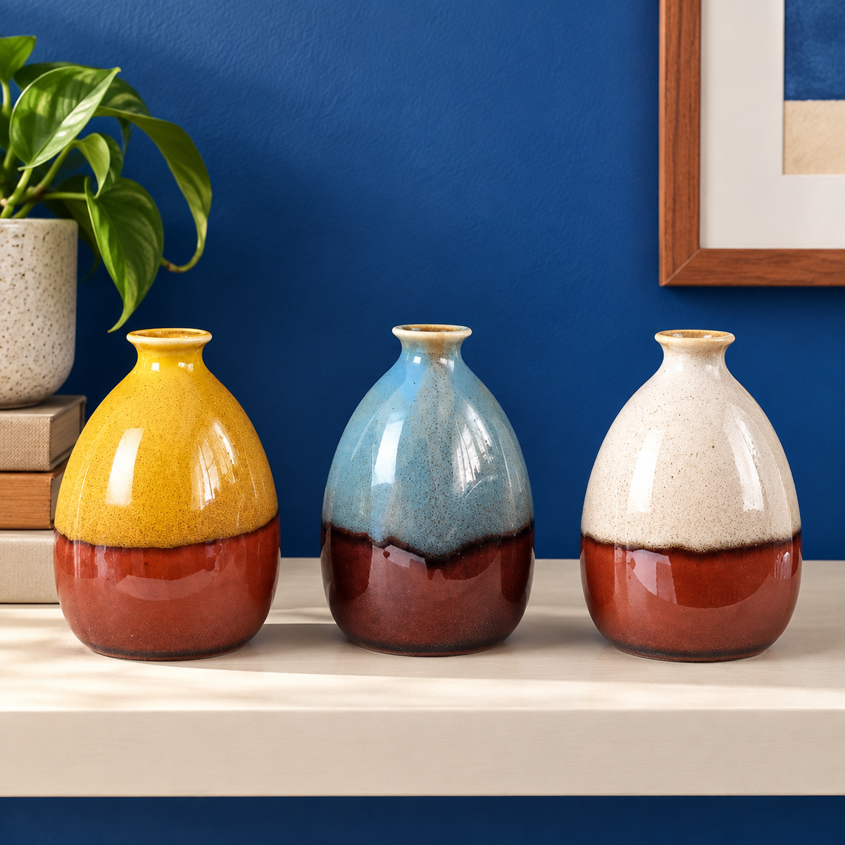 Conjunto de Vasos Esmaltados em decoração colorida
