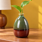 Vaso Esmaltado verde e terracota sobre madeira