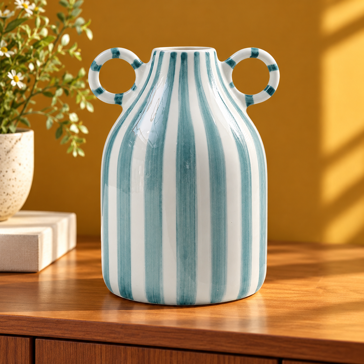 Vaso Listrado com Alças verde e branco